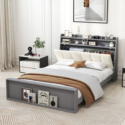 Full Size Bed Frame with Storage Modern Platform Bed with Headboard-Full Size, Gray Simple Bed Frame at Gallery Canada