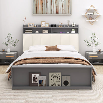 Full Size Bed Frame with Storage Modern Platform Bed with Headboard-Full Size, Gray Simple Bed Frame at Gallery Canada