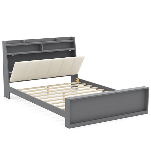 Full Size Bed Frame With Storage, Modern Platform, Gray
