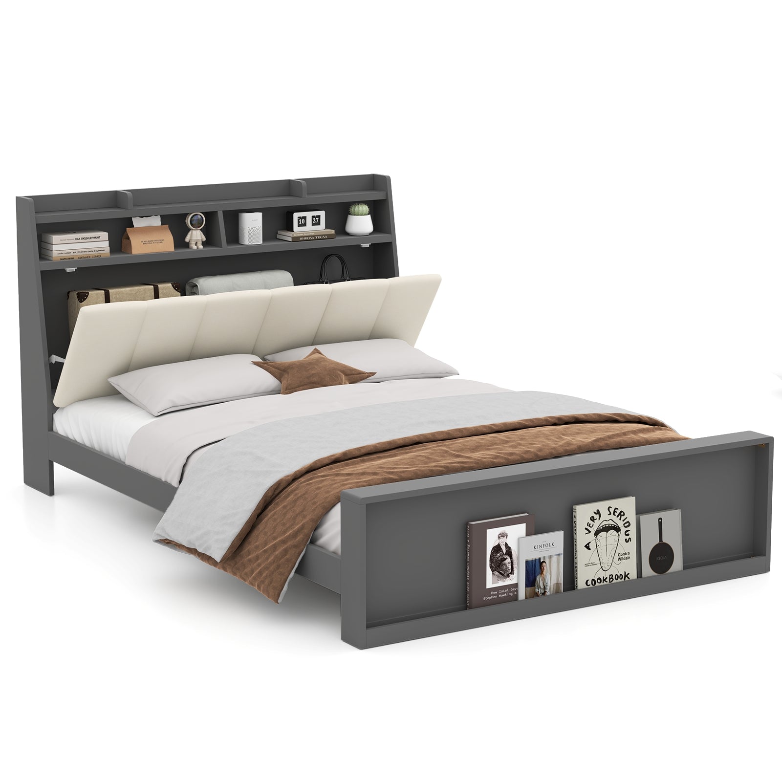 Full Size Bed Frame with Storage Modern Platform Bed with Headboard-Full Size, Gray Simple Bed Frame at Gallery Canada