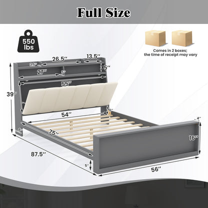 Full Size Bed Frame with Storage Modern Platform Bed with Headboard-Full Size, Gray Simple Bed Frame at Gallery Canada