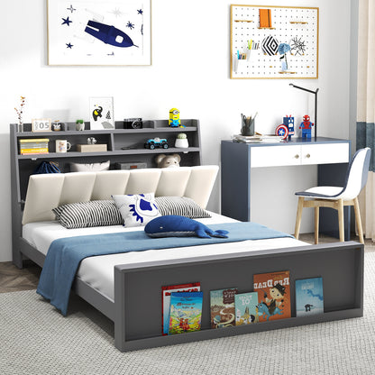 Full Size Bed Frame with Storage Modern Platform Bed with Headboard-Full Size, Gray Simple Bed Frame at Gallery Canada