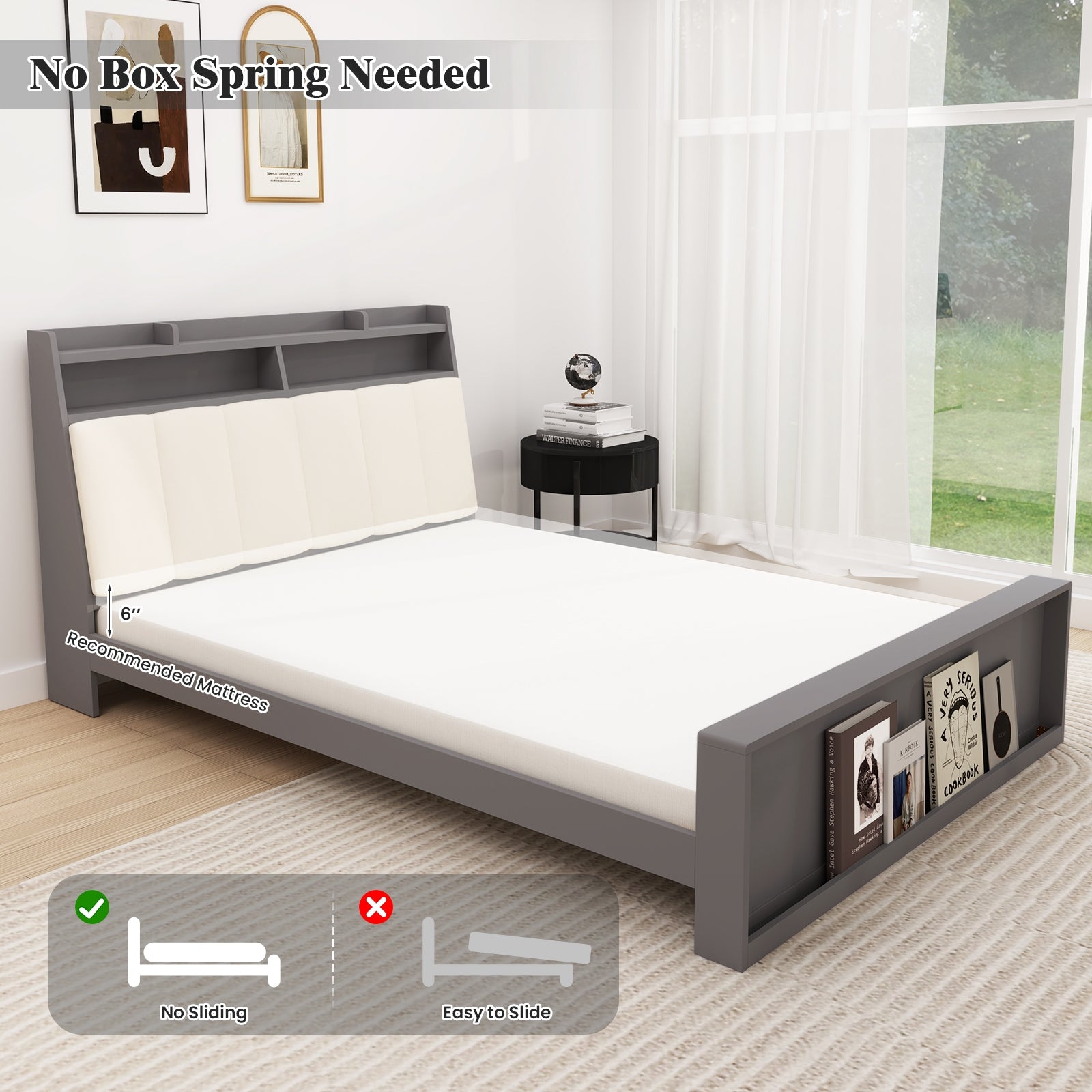 Full Size Bed Frame with Storage Modern Platform Bed with Headboard-Full Size, Gray Simple Bed Frame at Gallery Canada