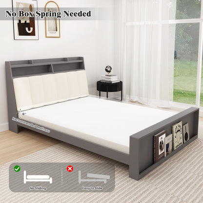 Full Size Bed Frame with Storage Modern Platform Bed with Headboard-Full Size, Gray Simple Bed Frame at Gallery Canada