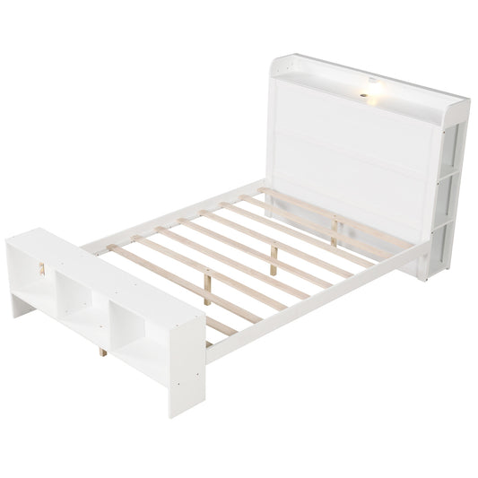 Full Size Bed Frame with 2 USB Ports with Storage Headboard and Lights-Full Size, White Simple Bed Frame White - Full Size at Gallery Canada