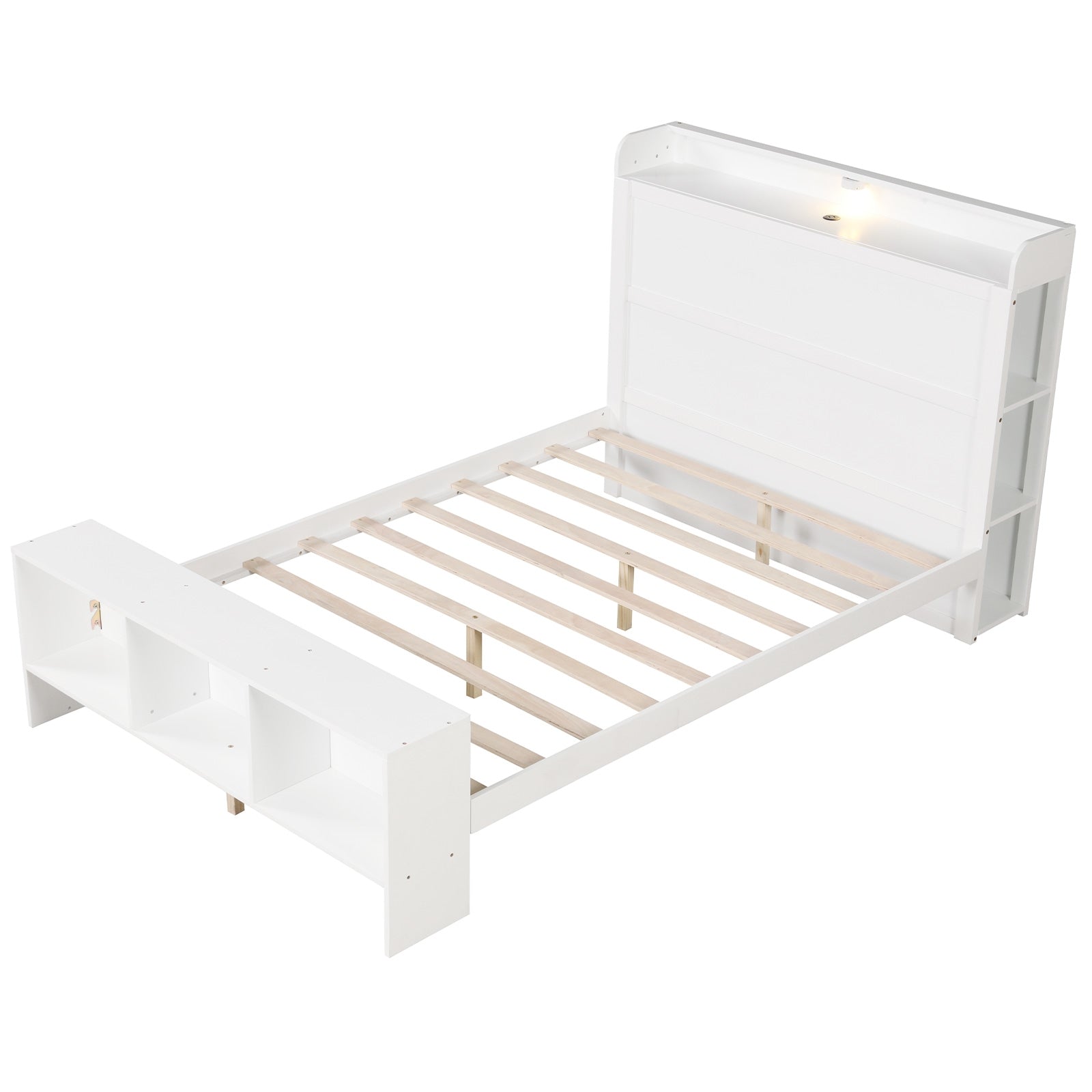 Full Size Bed Frame, 2 USB Ports, Storage Headboard, Lights, White Simple Bed Frame at Gallery Canada