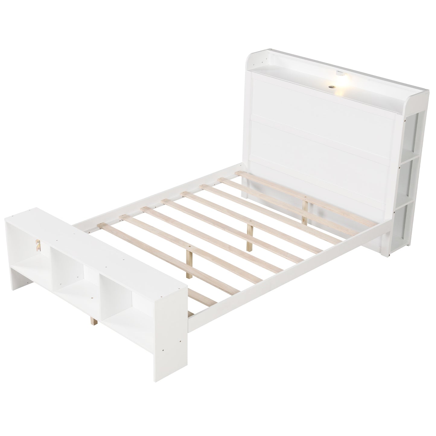 Full Size Bed Frame, 2 USB Ports, Storage Headboard, Lights, White Simple Bed Frame at Gallery Canada