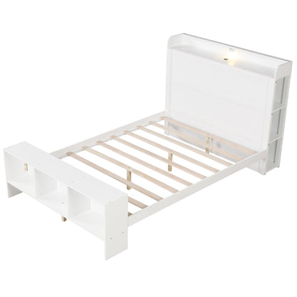 Full Size Bed Frame, 2 USB Ports, Storage Headboard, Lights, White Simple Bed Frame at Gallery Canada