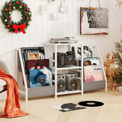 Record Player Stand for up to 200 Albums Turntable Display Stand with 3 Shelves, White End & Side Tables at Gallery Canada