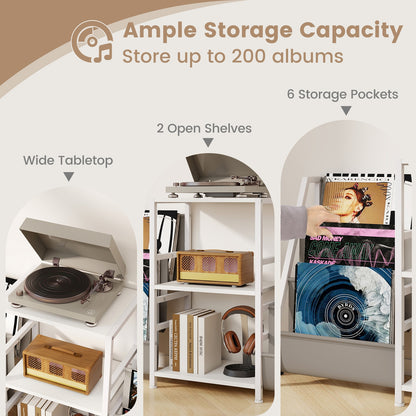 Record Player Stand for up to 200 Albums Turntable Display Stand with 3 Shelves, White End & Side Tables at Gallery Canada