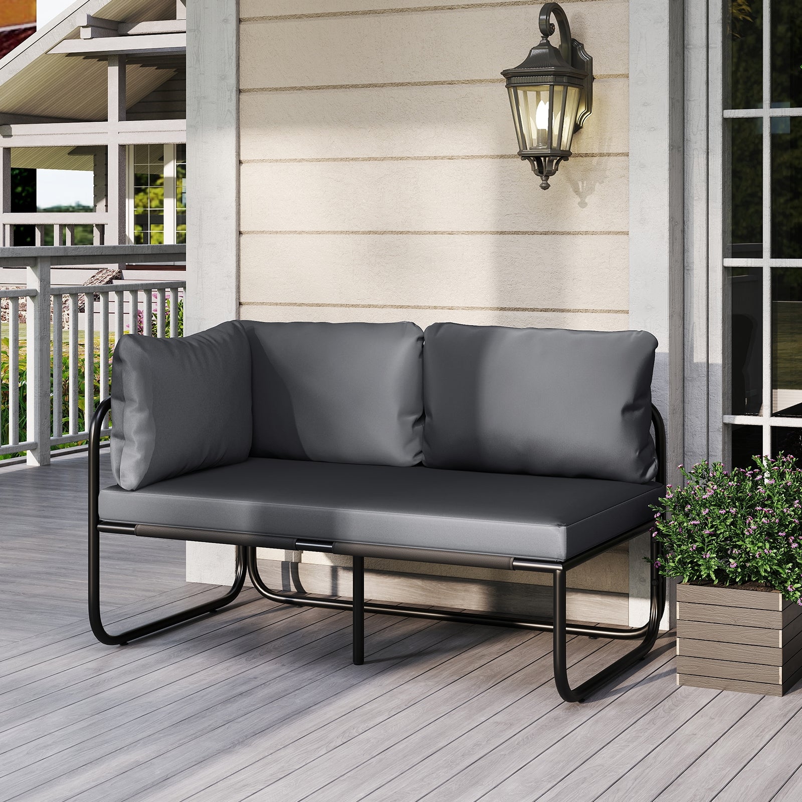 Patio Loveseat Sofa Couch with Removable Pillows and Seat Cushion, Gray Outdoor Benches at Gallery Canada