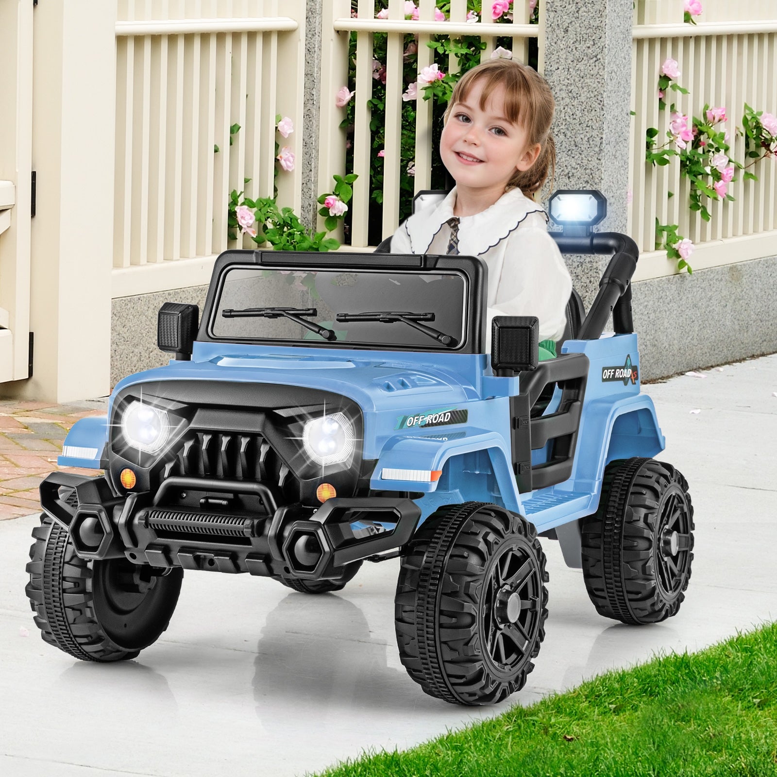 12V Kids Ride on Truck Car with Remote Control Threaded Wheels and 3 Speeds, Navy Powered Ride On Toys at Gallery Canada