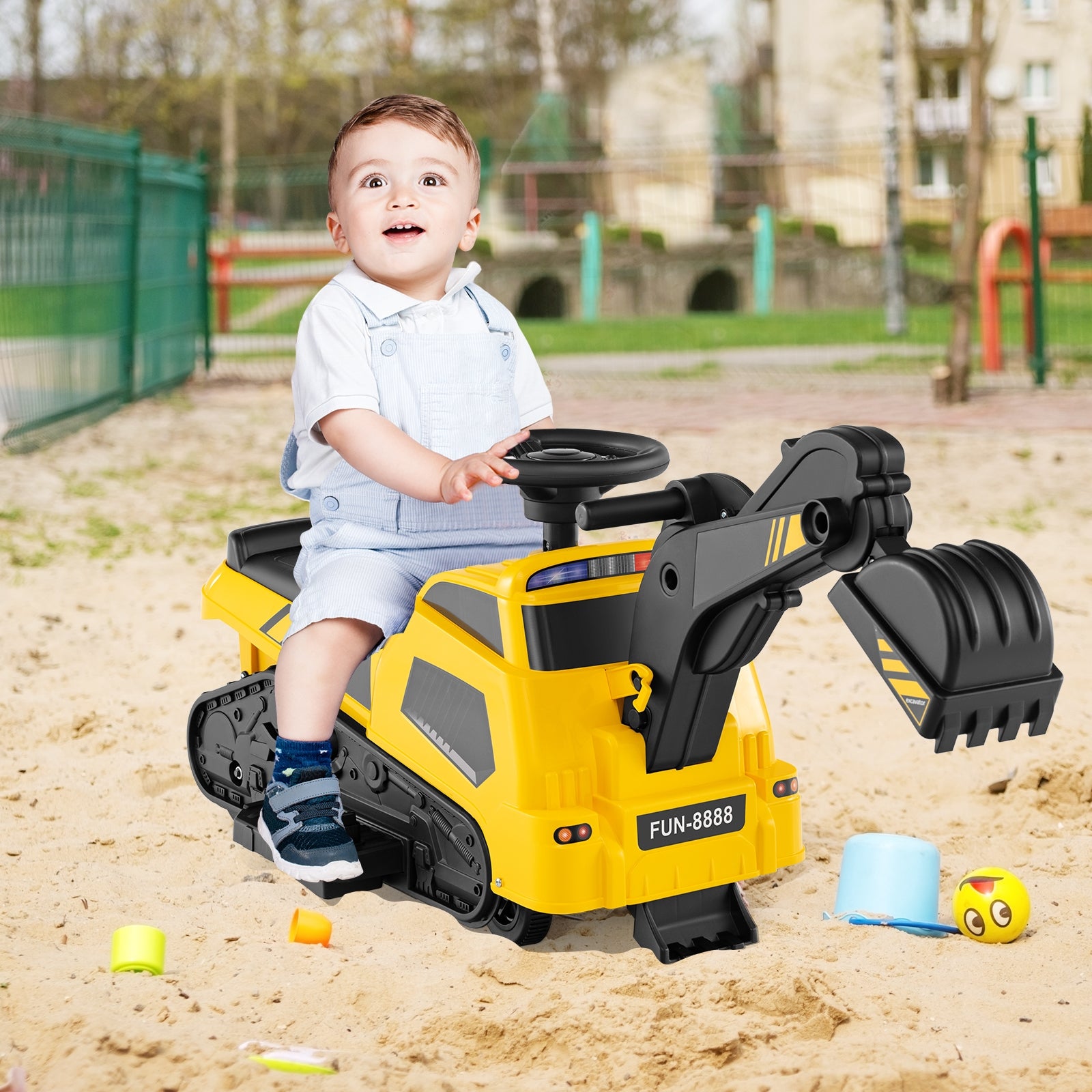 6V Ride on Tractor 3-in-1 Electric Excavator with Adjustable Arms and Music, Yellow Powered Ride On Toys at Gallery Canada