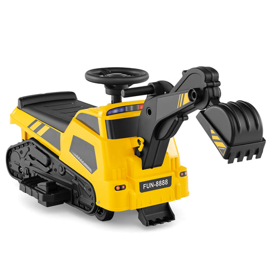 6V Ride On Tractor, 3 In 1 Electric Excavator, Adjustable Arms, Music, Yellow Powered Ride On Toys Yellow at Gallery Canada