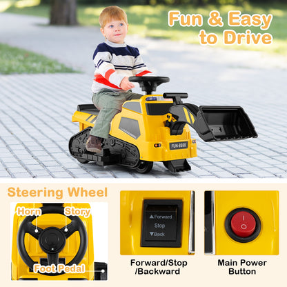 6V Ride on Tractor 3-in-1 Electric Excavator with Adjustable Arms and Music, Yellow Powered Ride On Toys at Gallery Canada
