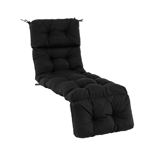 Outdoor Lounge Chaise Cushion with String Ties for Garden Poolside, Black