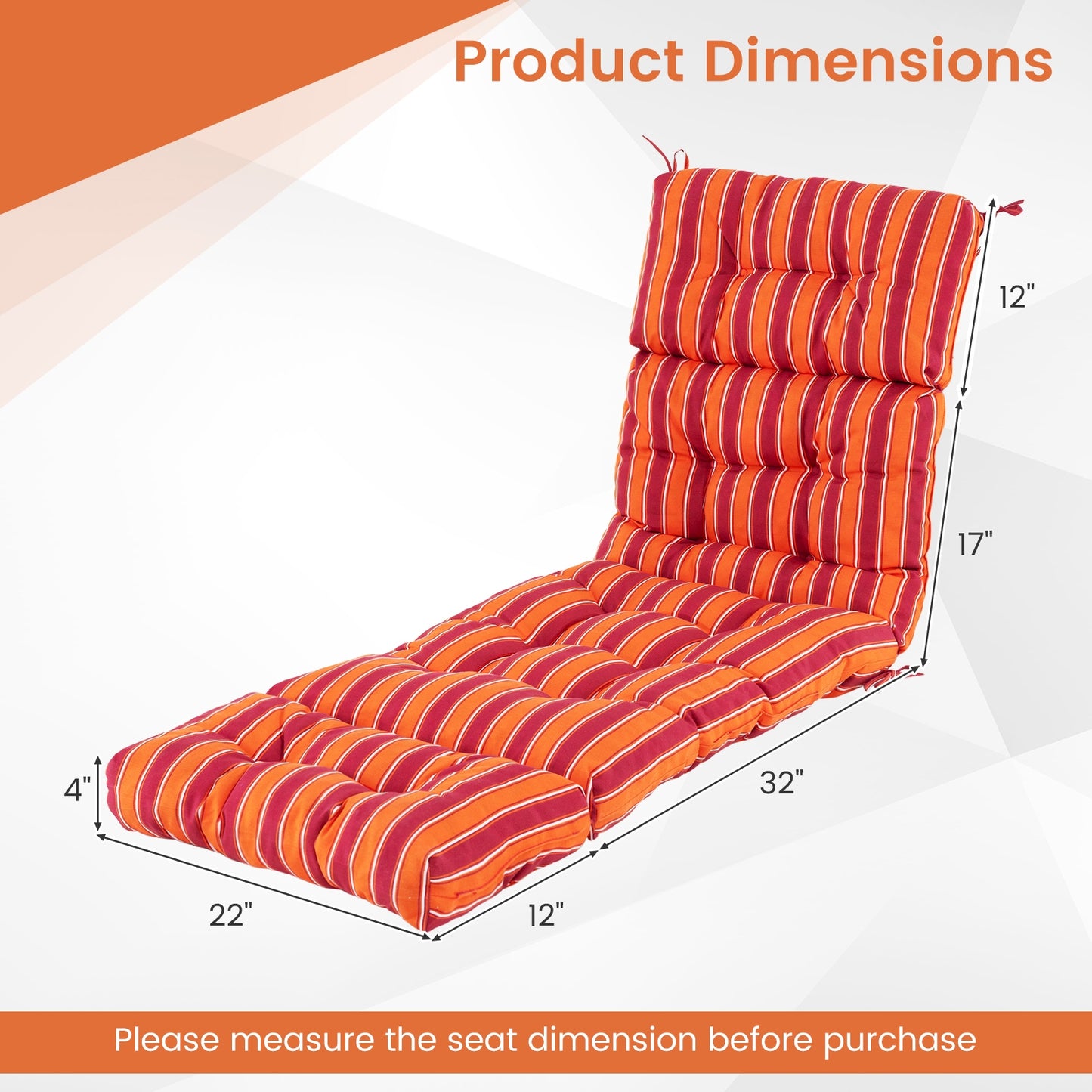 Outdoor Lounge Chaise Cushion with String Ties for Garden Poolside, Red Outdoor Chaise Lounges at Gallery Canada