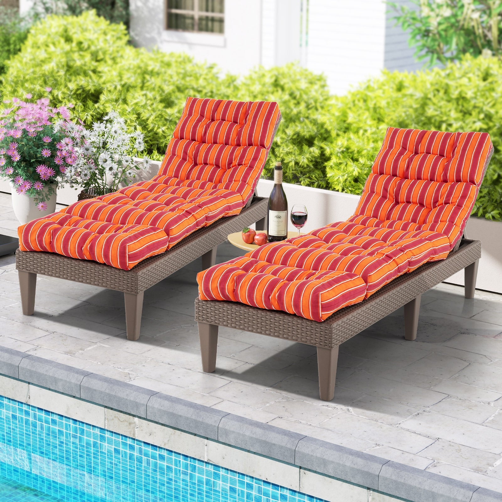Outdoor Lounge Chaise Cushion with String Ties for Garden Poolside, Red Outdoor Chaise Lounges at Gallery Canada