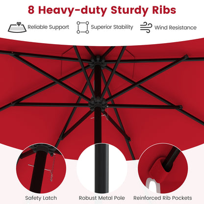 9.3 Feet Solar Patio Umbrella with 24 LED Lights Vented Top and Ruffles, Red Outdoor Umbrellas at Gallery Canada