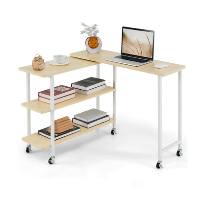 360° Rotating Sofa Side Table, 2-Tier Storage Shelves, Natural L-Shaped Desks at Gallery Canada