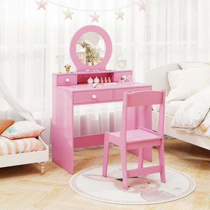 Kids Vanity Set with Mirror Princess Makeup Dressing Desk and Chair Set with Mirror, Pink Kids Vanities at Gallery Canada