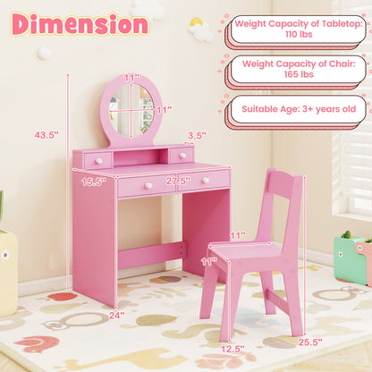 Kids Vanity Set with Mirror Princess Makeup Dressing Desk and Chair Set with Mirror, Pink Kids Vanities at Gallery Canada