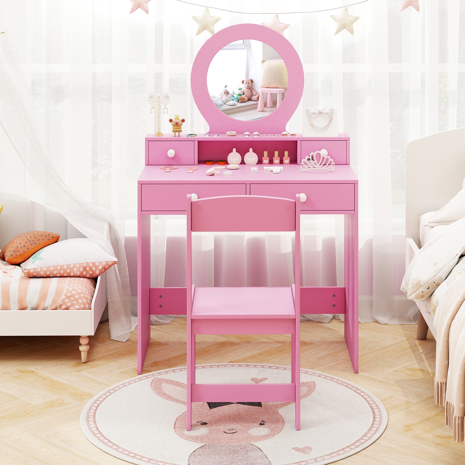 Kids Vanity Set with Mirror Princess Makeup Dressing Desk and Chair Set with Mirror, Pink Kids Vanities at Gallery Canada