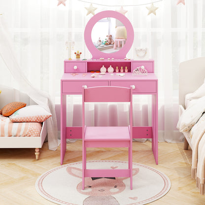 Kids Vanity Set with Mirror Princess Makeup Dressing Desk and Chair Set with Mirror, Pink Kids Vanities at Gallery Canada