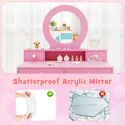 Kids Vanity Set with Mirror Princess Makeup Dressing Desk and Chair Set with Mirror, Pink Kids Vanities at Gallery Canada