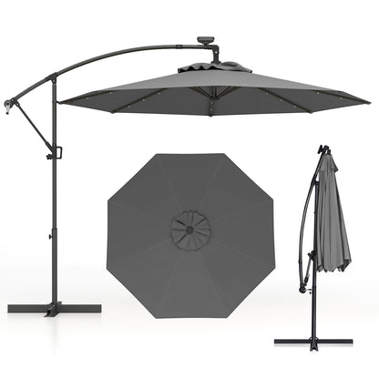 10 Feet Solar Powered LED Patio Umbrella, 360° Rotation, Gray Outdoor Umbrellas at Gallery Canada