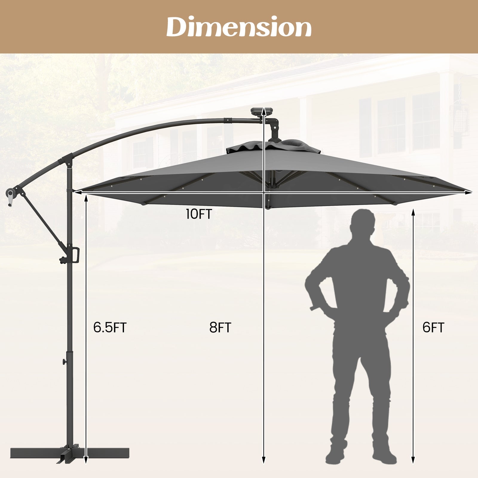 10 Feet Solar Powered LED Patio Umbrella, 360° Rotation, Gray Outdoor Umbrellas at Gallery Canada