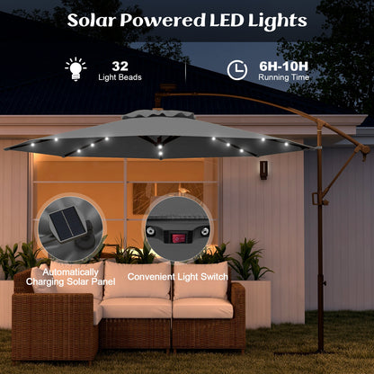 10 Feet Solar Powered LED Patio Umbrella, 360° Rotation, Gray Outdoor Umbrellas at Gallery Canada