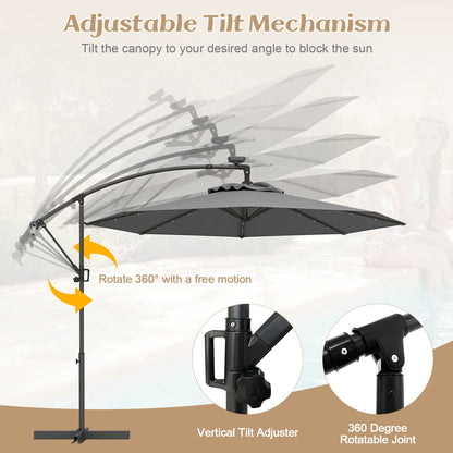 10 Feet Solar Powered LED Patio Umbrella, 360° Rotation, Gray Outdoor Umbrellas at Gallery Canada