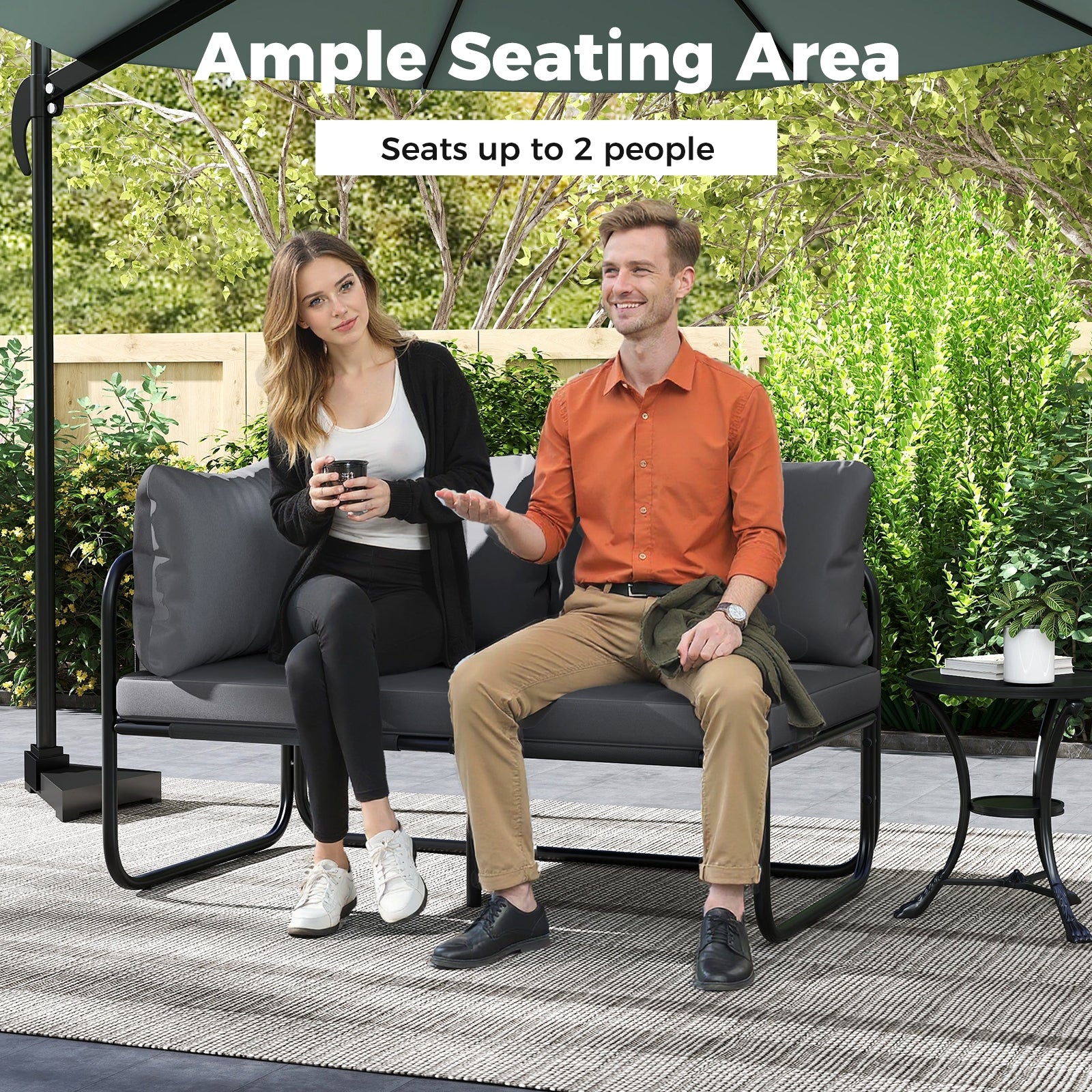 Patio Loveseat Sofa Couch with Removable Pillows and Seat Cushion, Gray Outdoor Benches at Gallery Canada