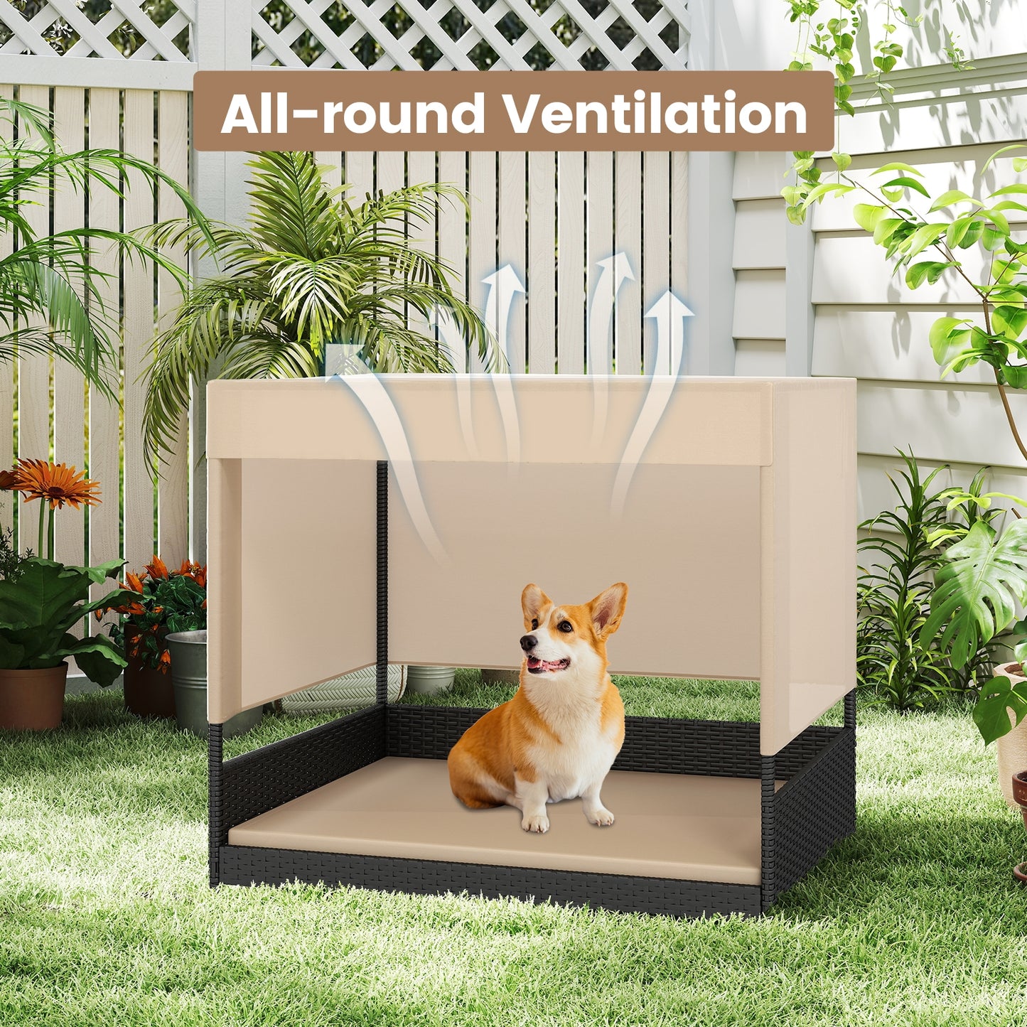 Elevated Wicker Dog House for Small to Medium Breeds, Black Dog Supplies at Gallery Canada