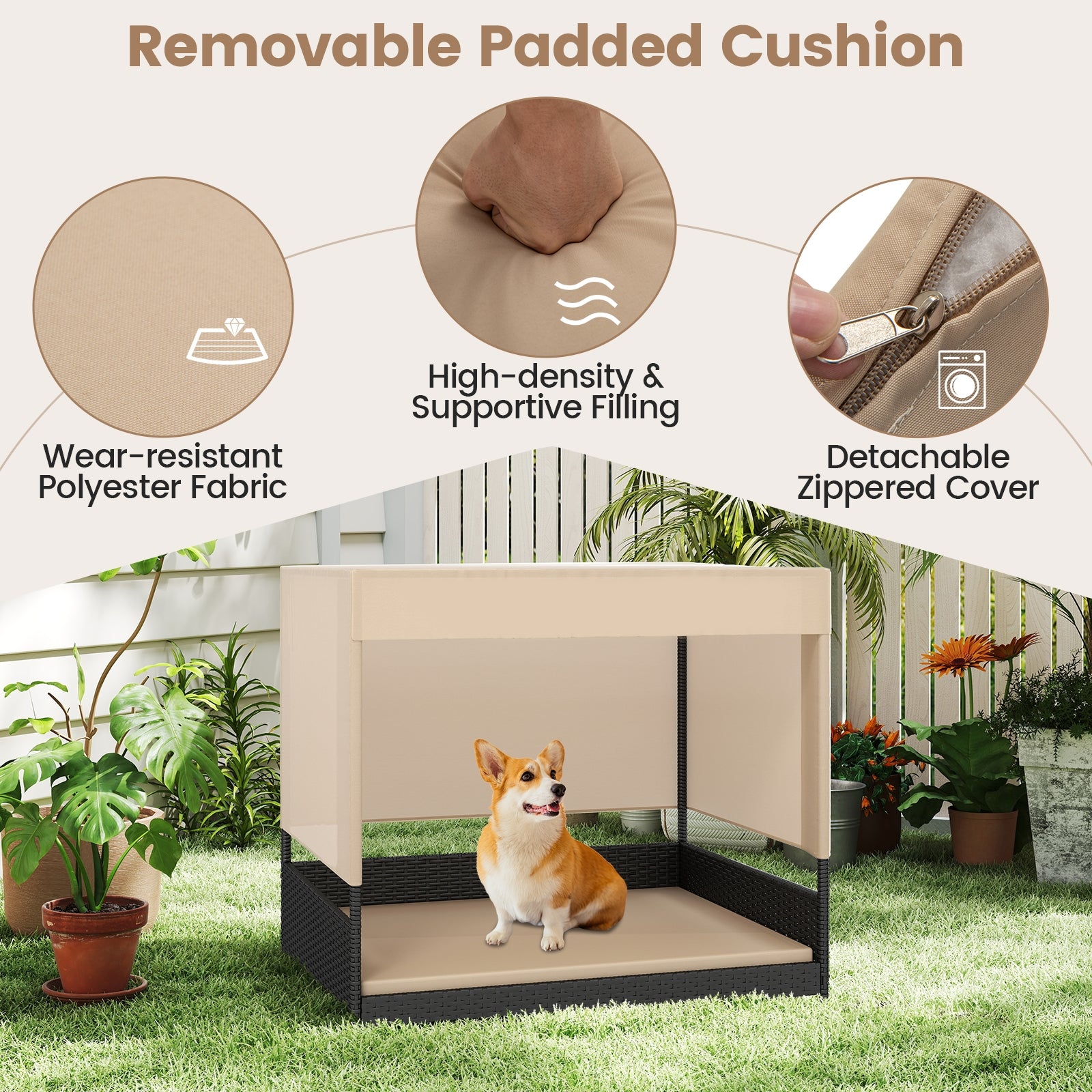 Elevated Wicker Dog House for Small to Medium Breeds, Black Dog Supplies at Gallery Canada