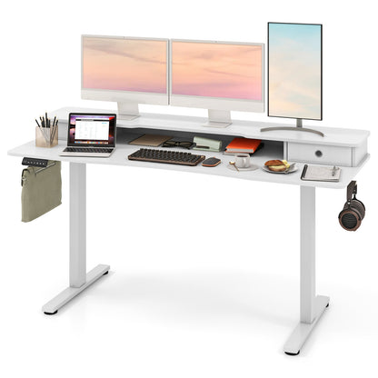 63 Inch x 24 Inch Electric Standing Desk With 2 Drawers, White Standing Desks at Gallery Canada