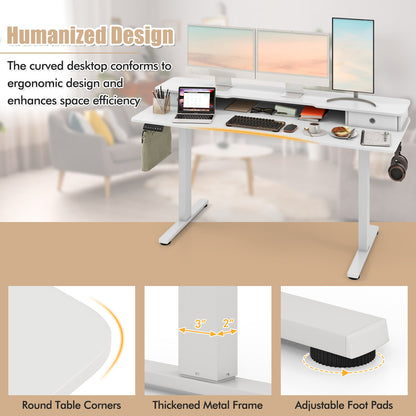 63 Inch x 24 Inch Electric Standing Desk With 2 Drawers, White Standing Desks at Gallery Canada