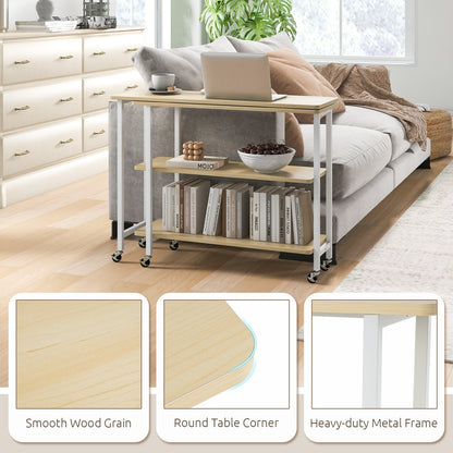 360° Rotating Sofa Side Table with 2-Tier Storage Shelves, Natural L-Shaped Desks at Gallery Canada