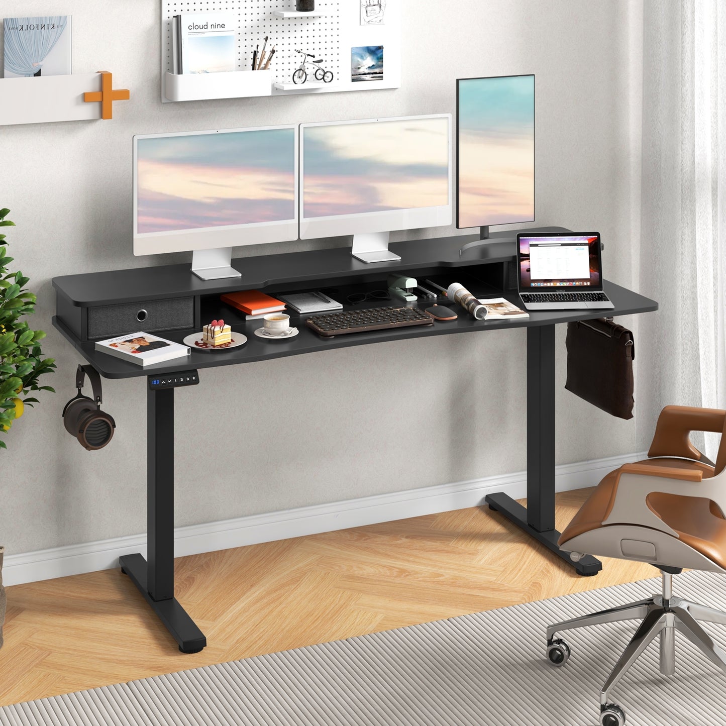 63 Inch x 24 Inch Electric Standing Desk with 2 Drawers, Black Standing Desks at Gallery Canada