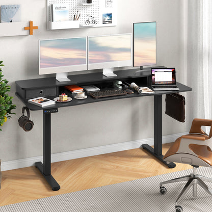 63 Inch x 24 Inch Electric Standing Desk with 2 Drawers, Black Standing Desks at Gallery Canada