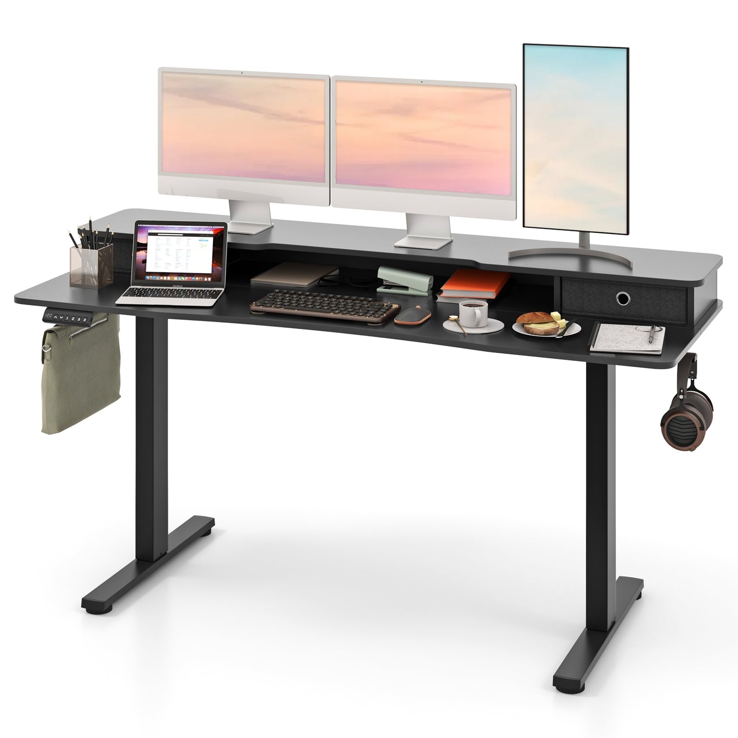 63 Inch x 24 Inch Electric Standing Desk, 2 Drawers, Black Standing Desks at Gallery Canada