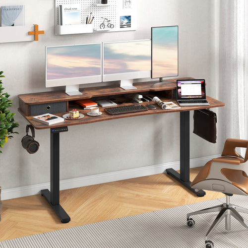 63 Inch x 24 Inch Electric Standing Desk with 2 Drawers, Rustic Brown
