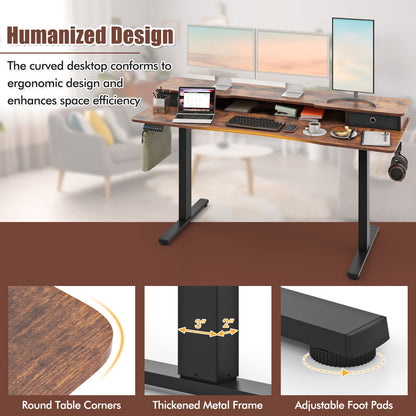 63 Inch x 24 Inch Electric Standing Desk with 2 Drawers, Rustic Brown Standing Desks at Gallery Canada