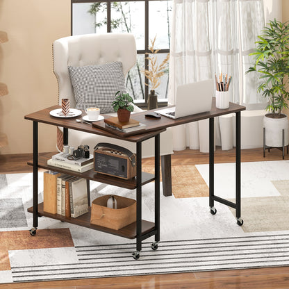 360° Rotating Sofa Side Table with 2-Tier Storage Shelves, Walnut L-Shaped Desks at Gallery Canada