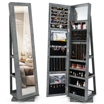 360° Rotatable 2-in-1 Lockable Jewelry Cabinet, Full-Length Mirror, Green Jewelry Armoires at Gallery Canada