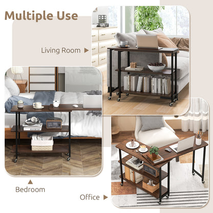 360° Rotating Sofa Side Table with 2-Tier Storage Shelves, Walnut L-Shaped Desks at Gallery Canada