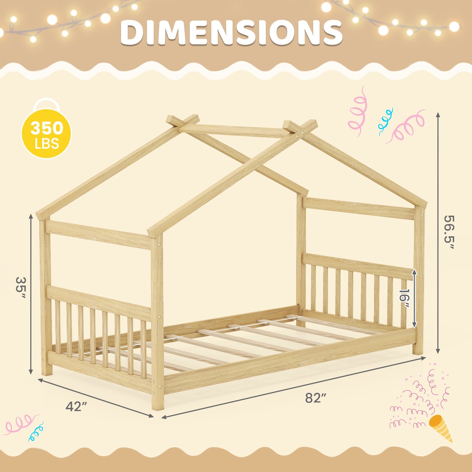 Twin Size Wooden House Bed With Roof, Natural Simple Bed Frame at Gallery Canada