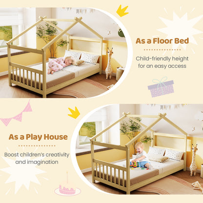 Twin Size Wooden House Bed With Roof, Natural Simple Bed Frame at Gallery Canada