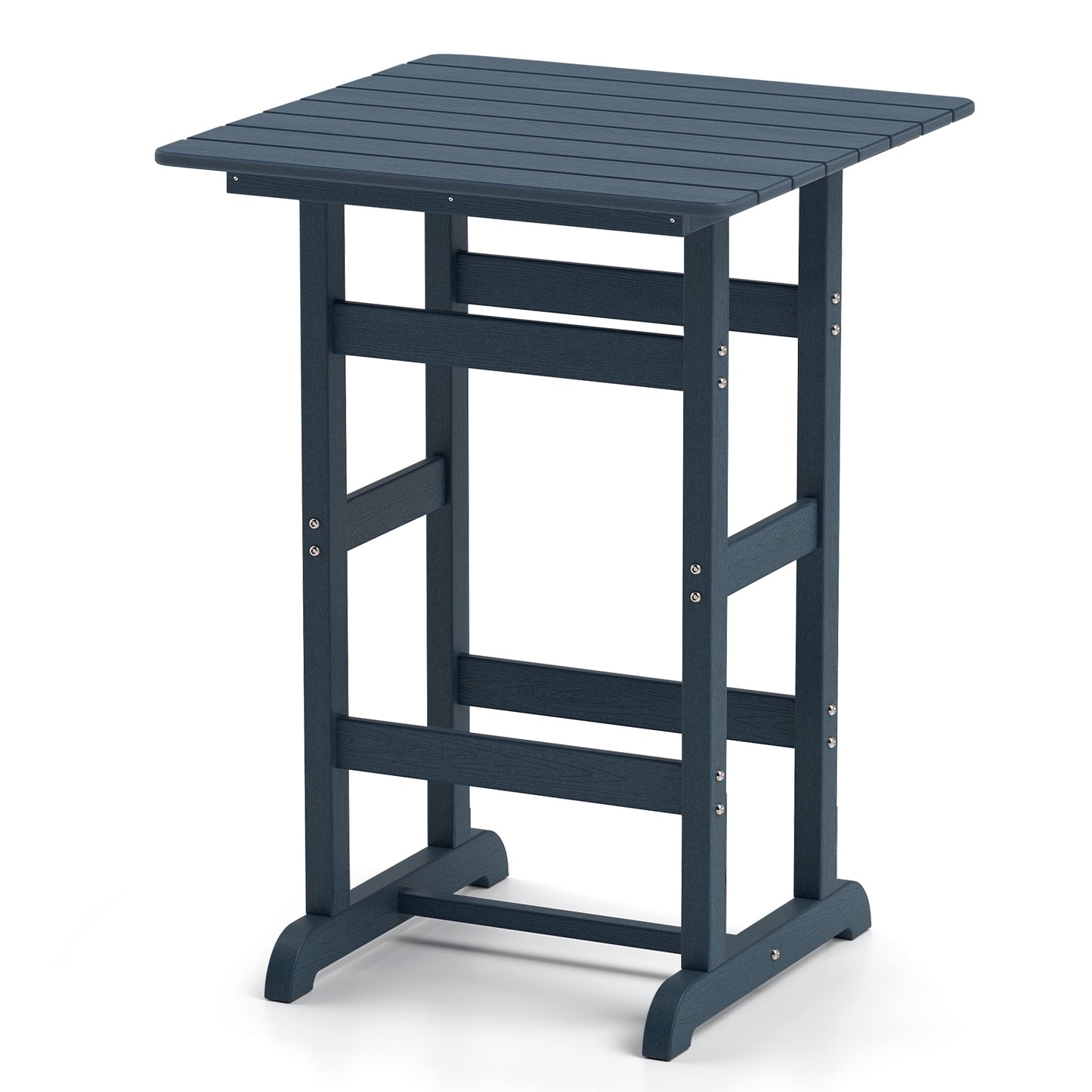 30 Inch Square Bar Table Dining Table with Slatted Tabletop for Poolside, Navy Patio Dining Tables at Gallery Canada